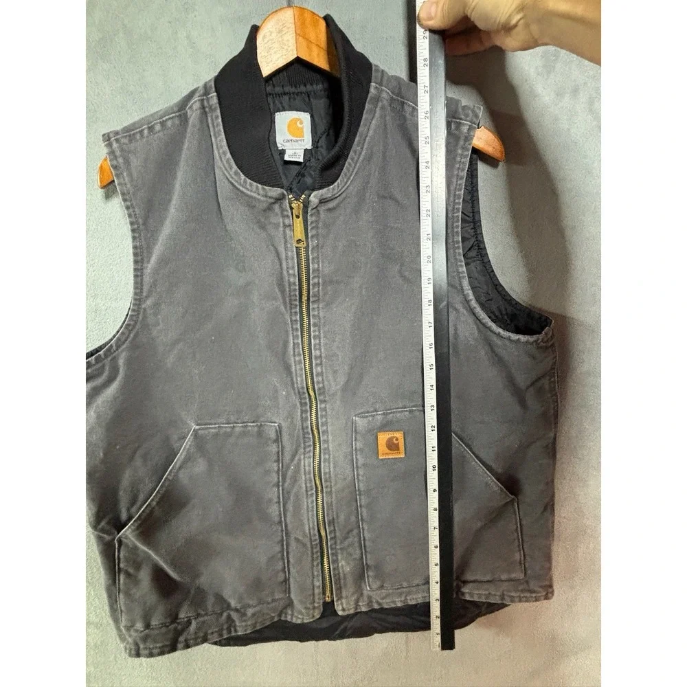 VINTAGE CARHARTT QUILT LINED Gray VEST JACKET 2000 V02MOS L MADE IN Mexico